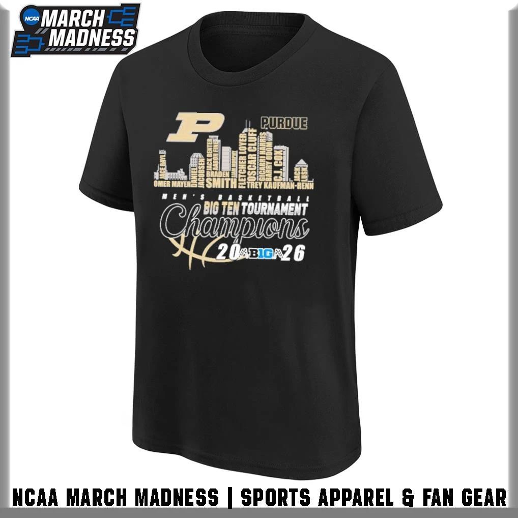 Purdue Boilermakers City Skyline Players Names 2026 Big Ten Men’s Basketball Tournament Champions T-Shirt