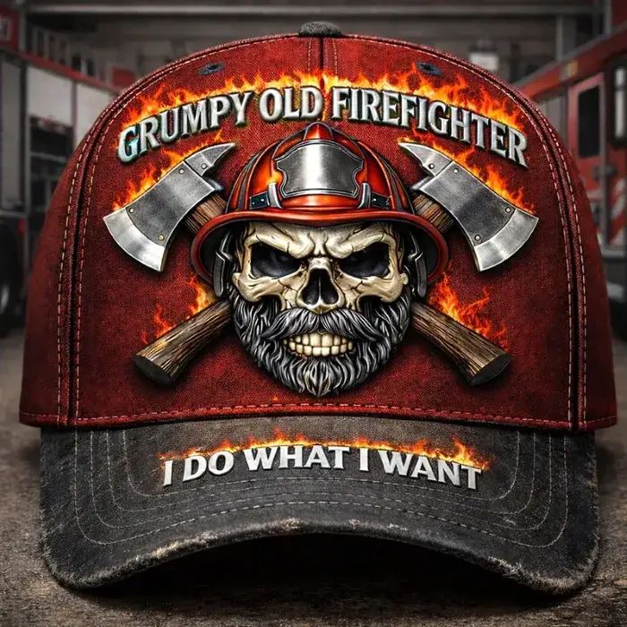Grumpy Old Firefighter Skull I Do What I Want Baseball Cap