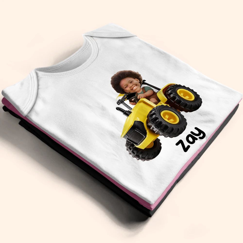 Custom Photo 3D Effect Tractor Farmer - Personalized Baby Onesie
