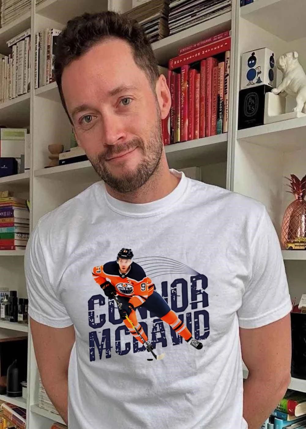 Edmonton Oilers Hockey Icon Connor McDavid Textured Word Art T-Shirt