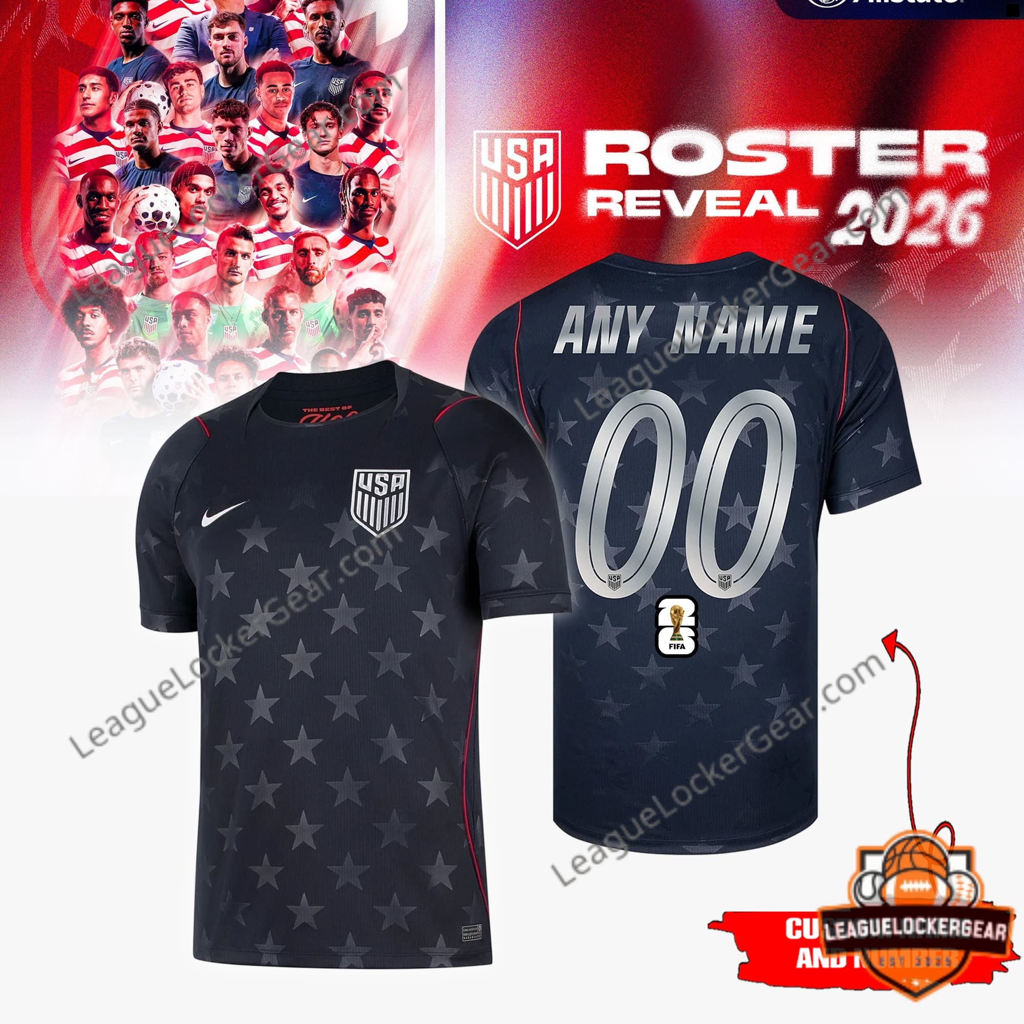 USA Soccer Team 2026 Roster Reveal Customizable Soccer Jersey