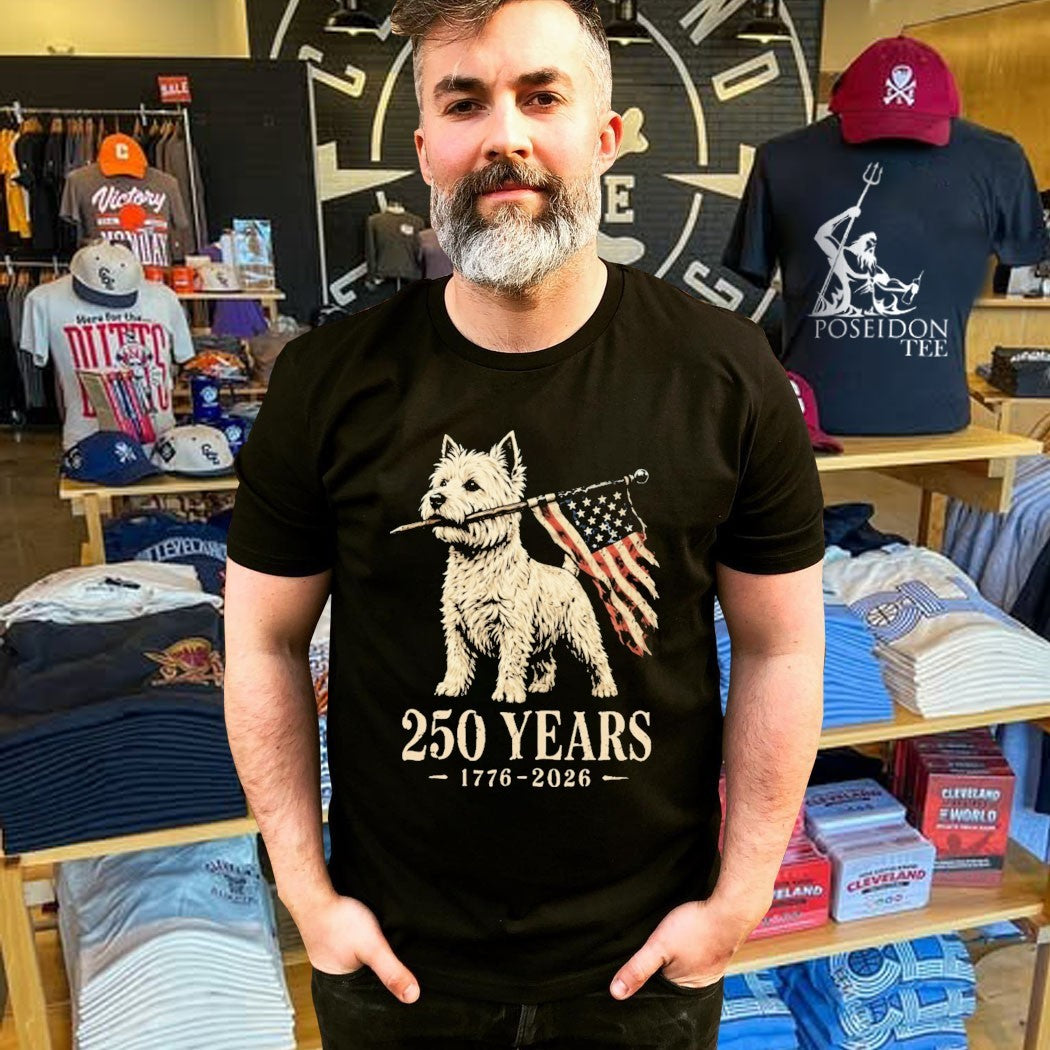 Westie Dog 250 Years 1776 2026 American Flag Patriotic T-shirt