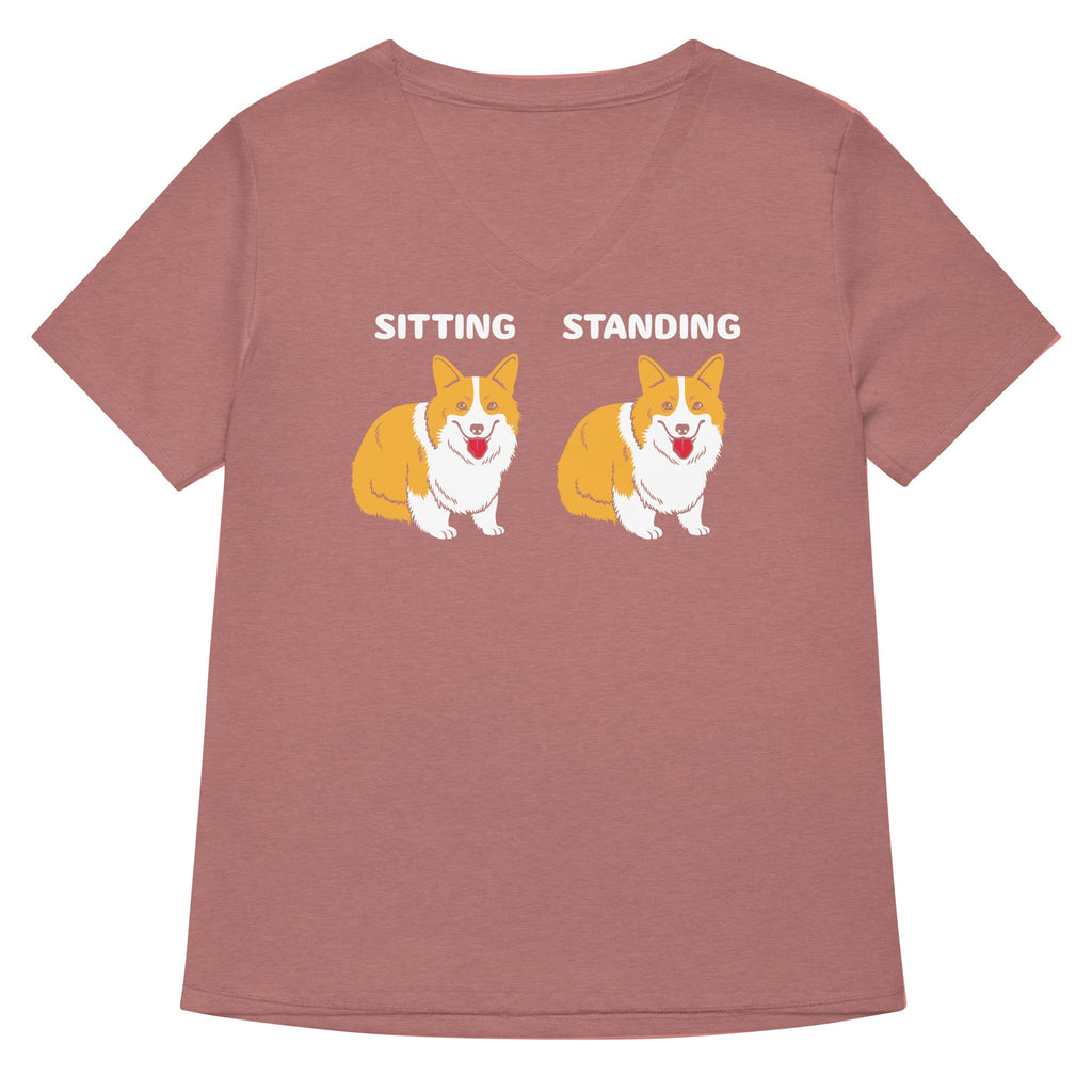 Corgi Sitting And Standing Women's V-Neck Tee
