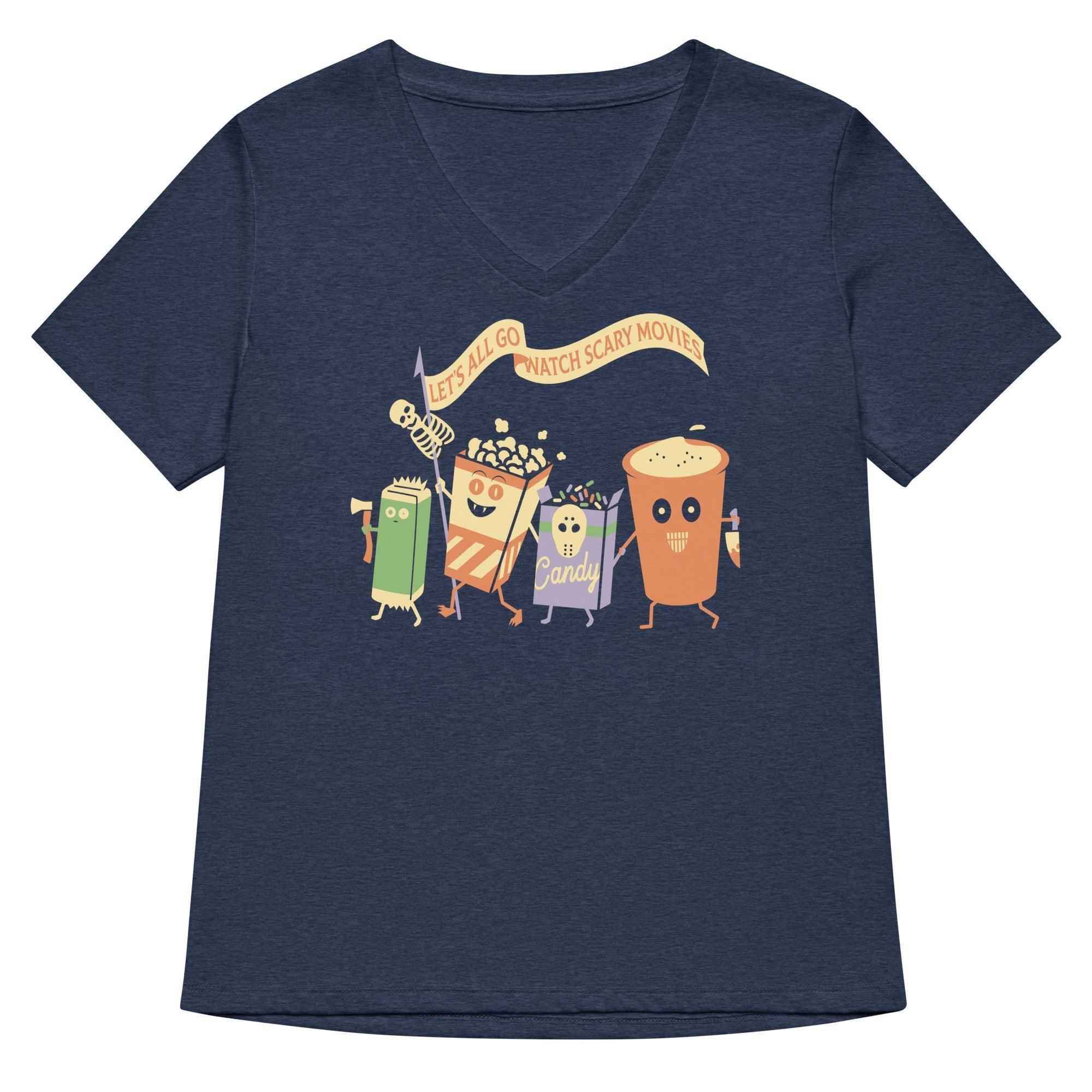 Let's All Go Watch Scary Movies Women's V-Neck Tee