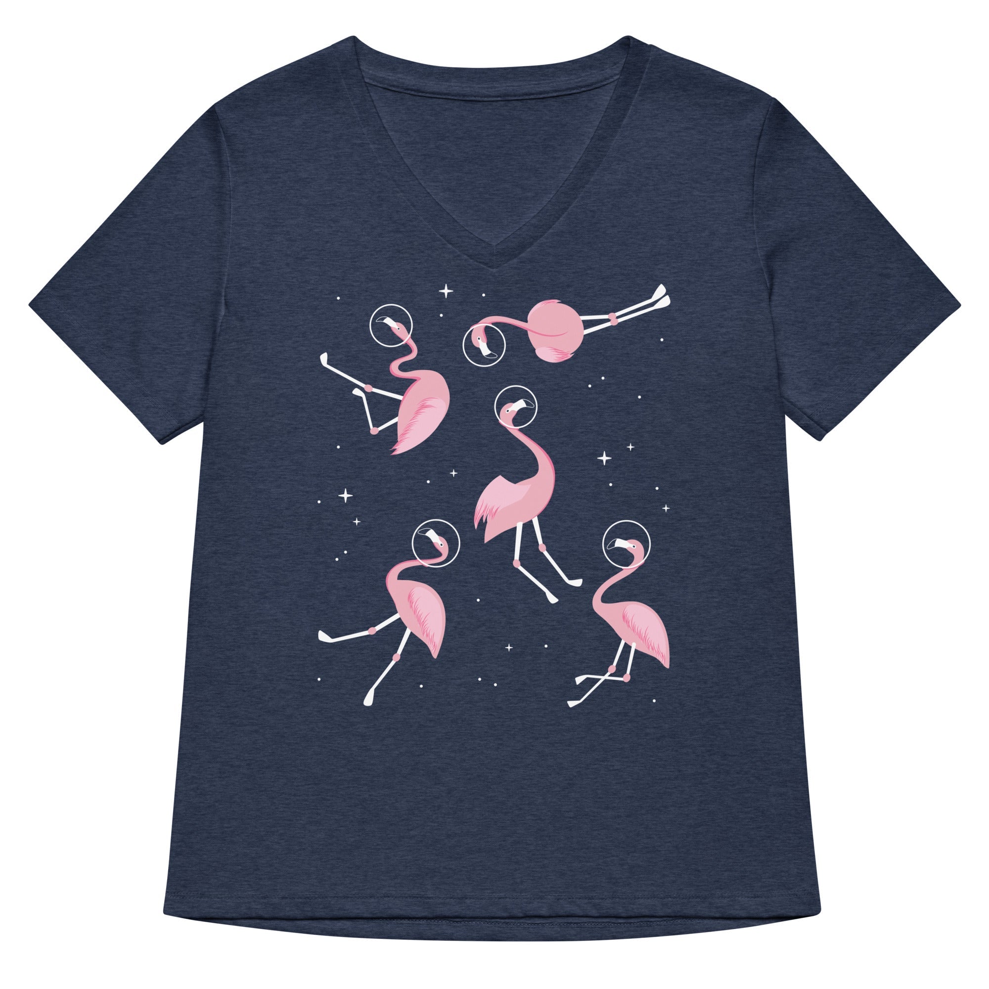 Flamingos In Space Women's V-Neck Tee
