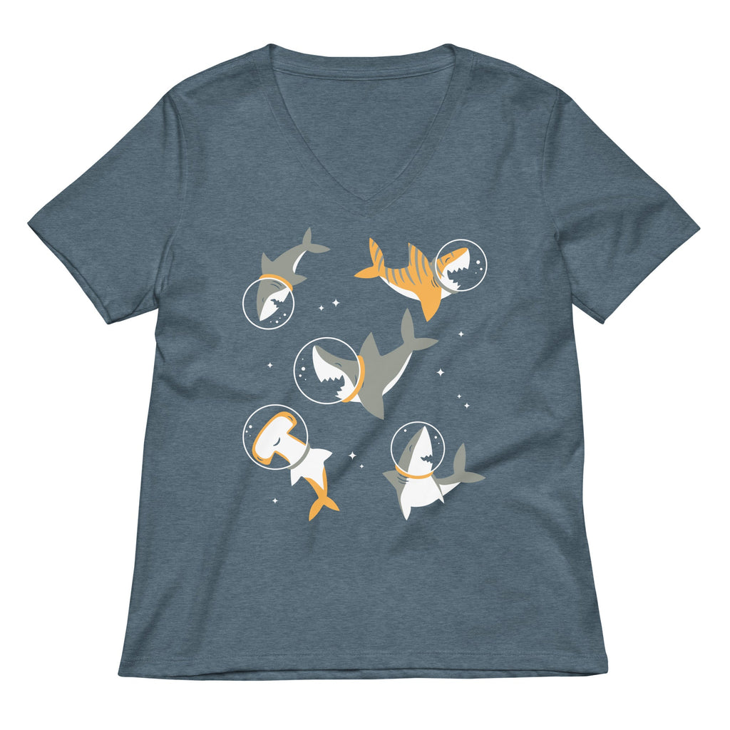 Sharks In Space Women's V-Neck Tee