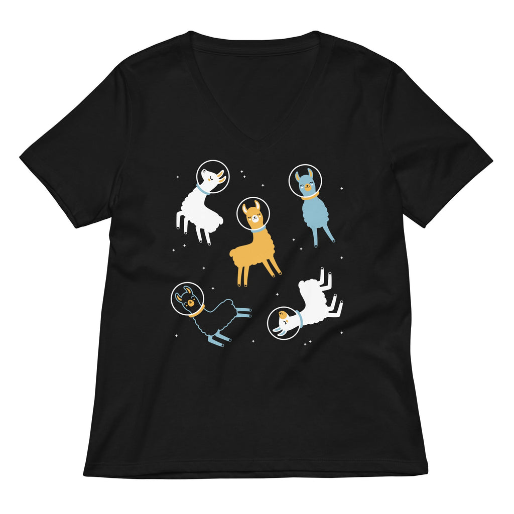 Llamas In Space Women's V-Neck Tee
