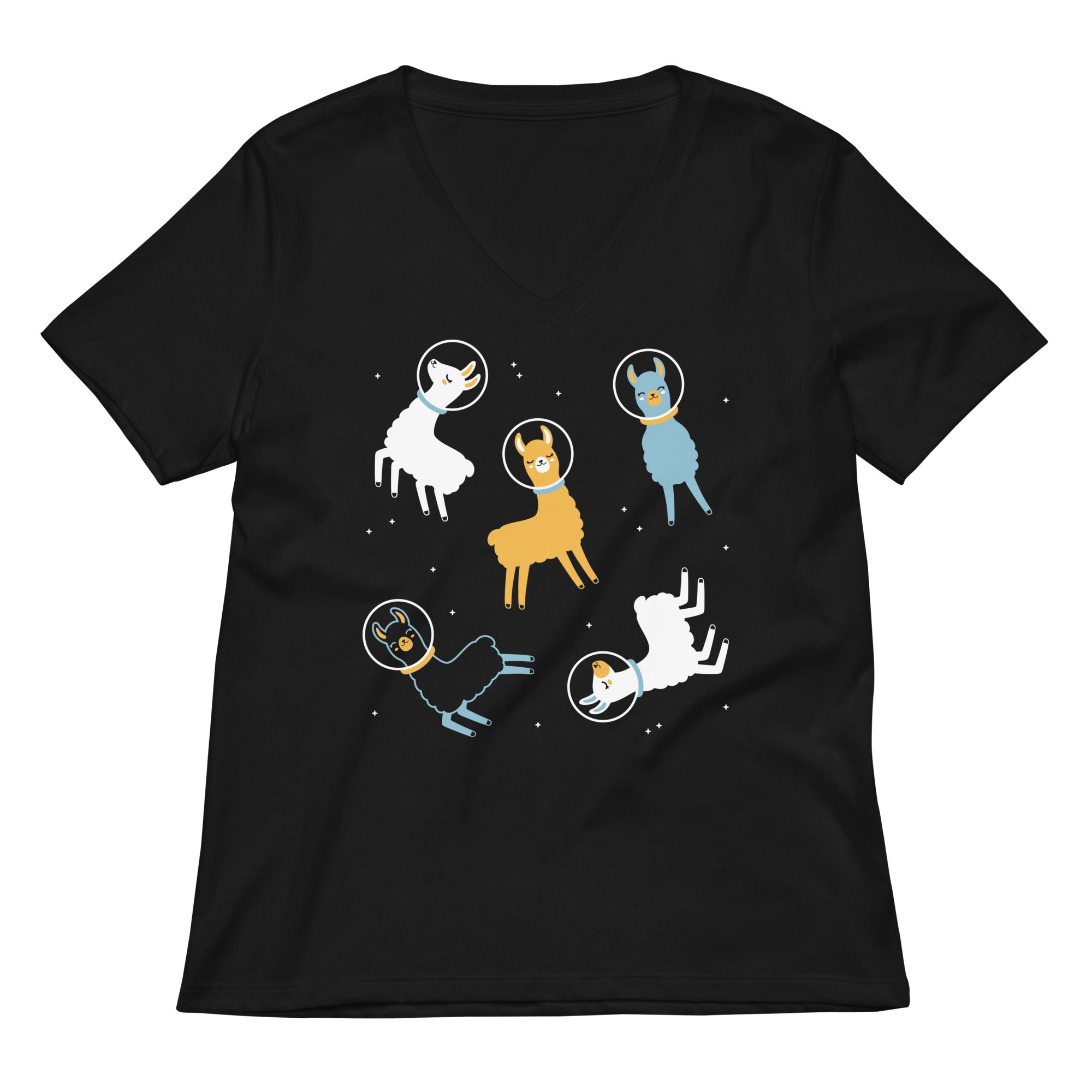 Llamas In Space Women's V-Neck Tee