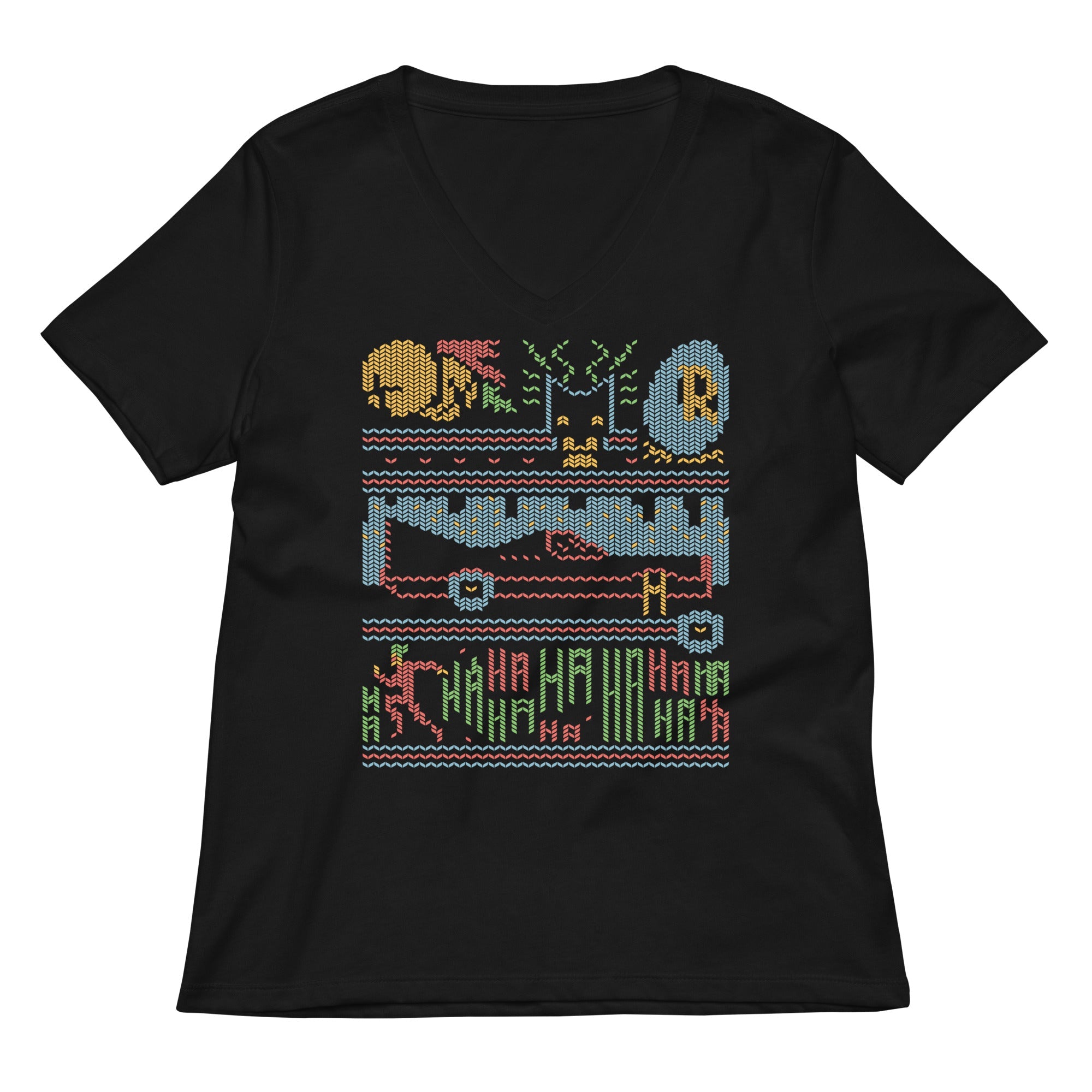 Bat Christmas Sweater Women's V-Neck Tee