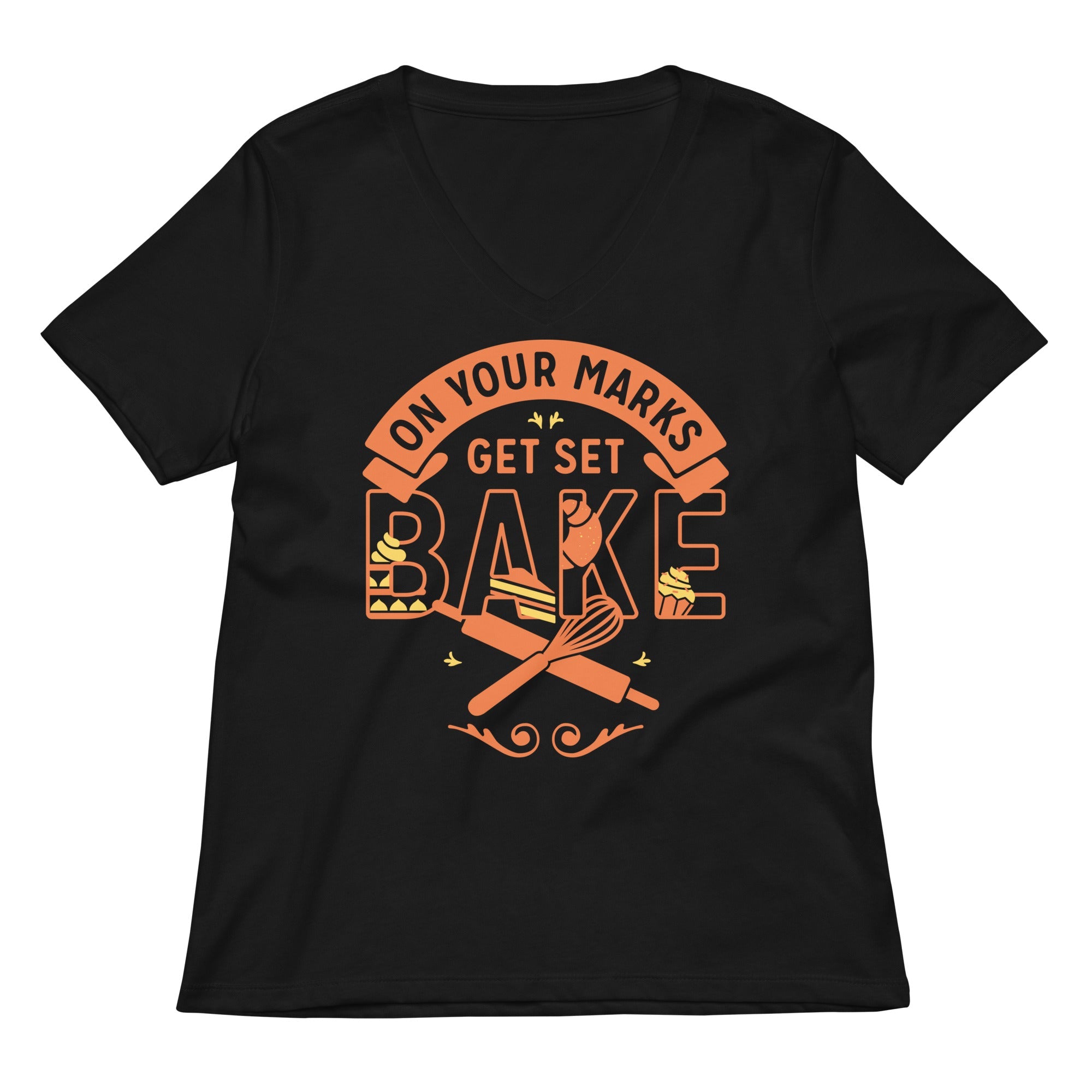 On Your Marks Get Set Bake Women's V-Neck Tee