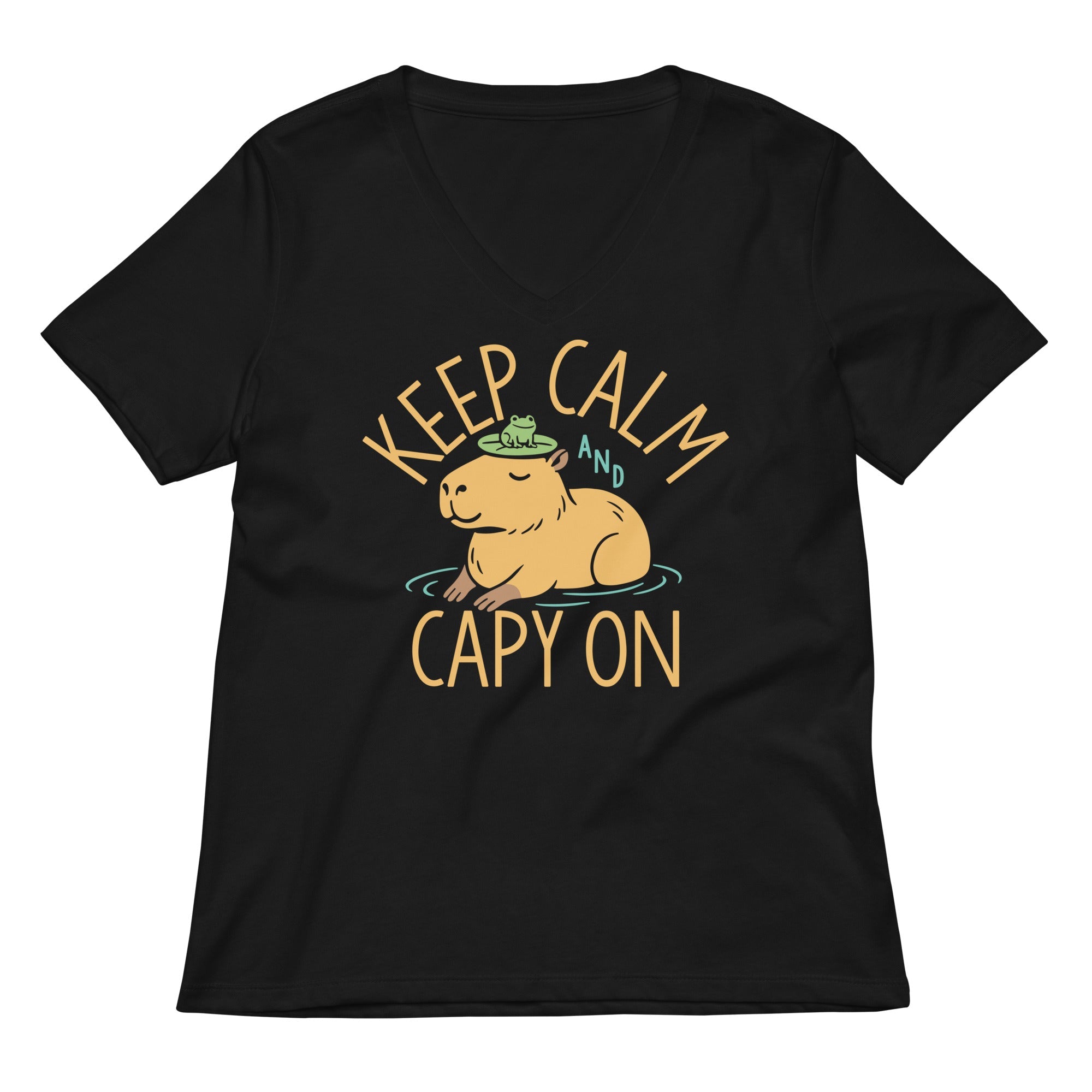 Keep Calm And Capy On Women's V-Neck Tee