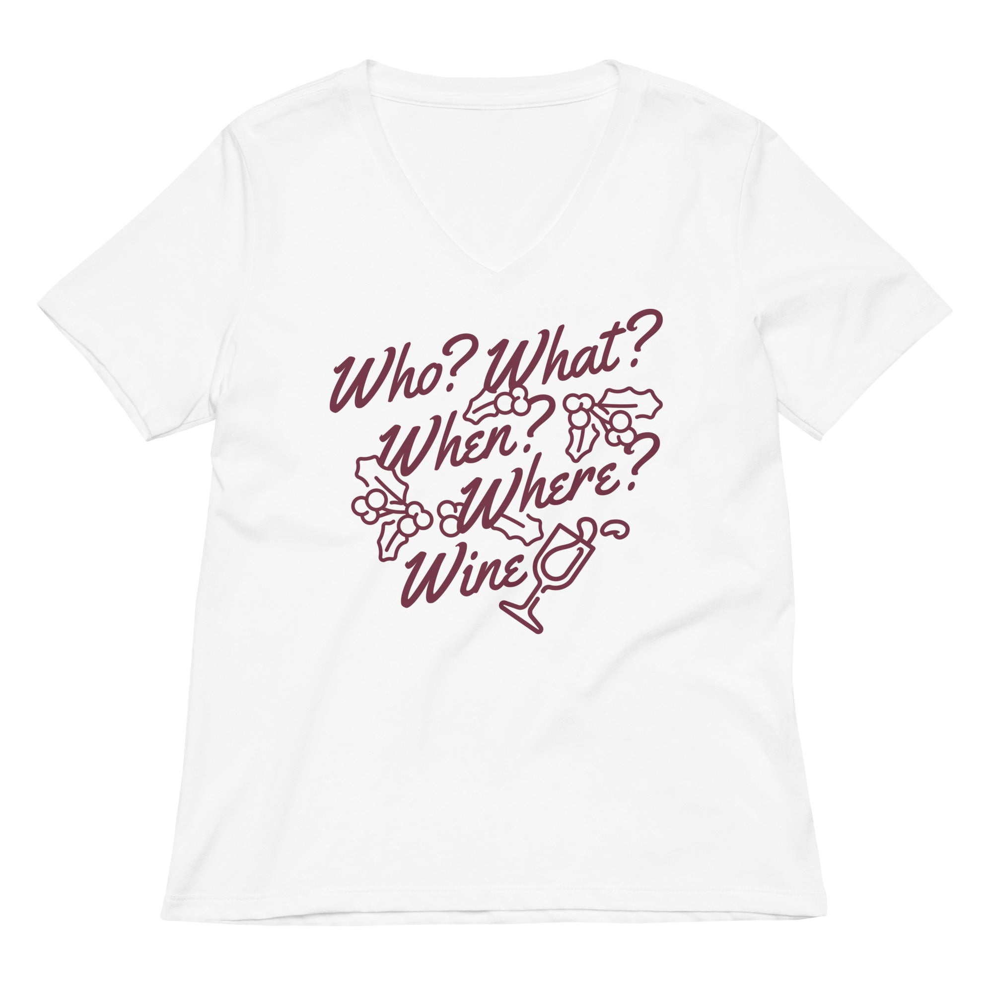 Who? What? When? Where? Wine? Women's V-Neck Tee