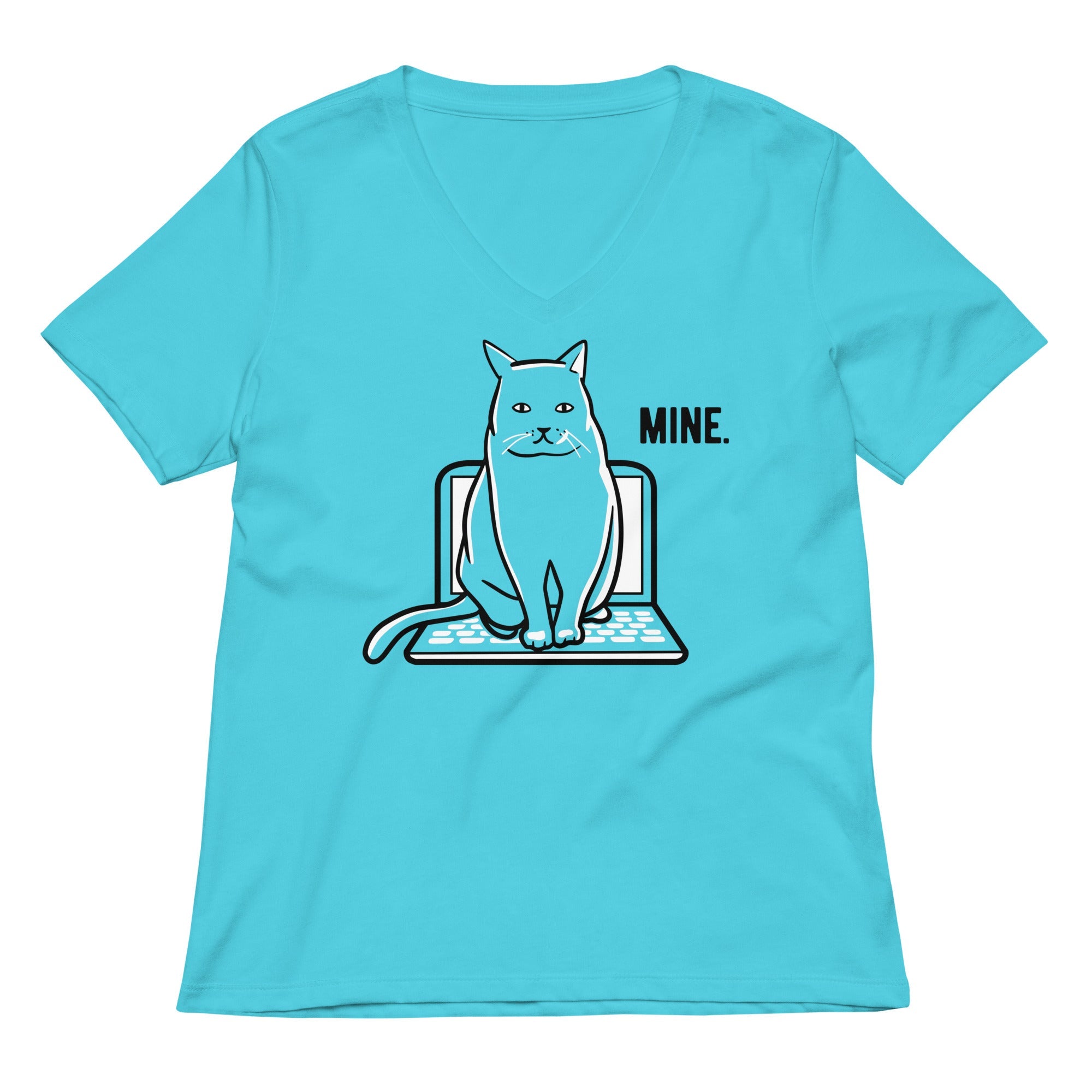 Mine Computer Cat Women's V-Neck Tee